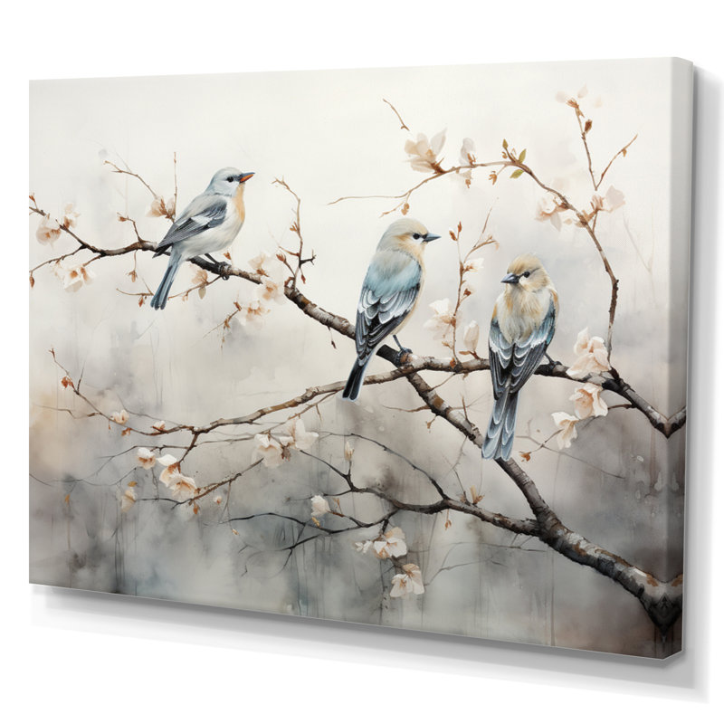 Birds On The Brink IV - Art mural oiseau pour le salon, Toile tendue, H 16 po x l 32 po x P 1 po