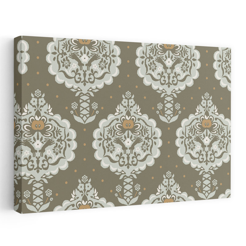 Impression d'art mural élégante et traditionnelle à motif damas d'oiseaux, H 40 po x l 60 po