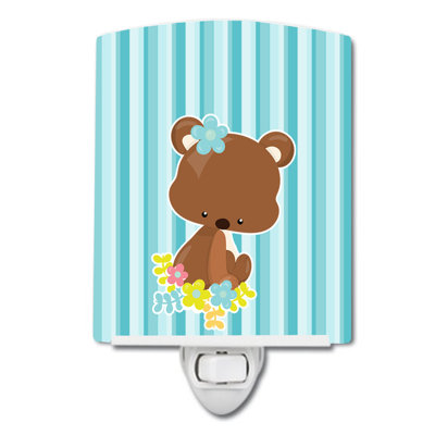 Lampe de nuit en céramique ours avec fleurs