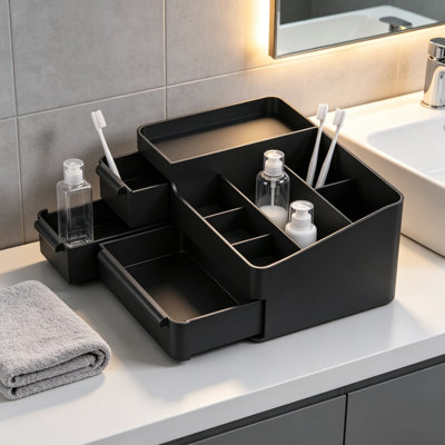 Organisateur de comptoir pour hommes et accessoires de toilette pour hommes, organisateur de coiffeuse à 3 tiroirs pour rasoir, lotion à raser, soins de la peau, déodorant et bijoux, organisateur de salle de bain imperméable pour hommes