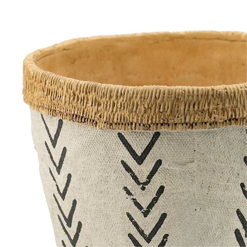 Pair Of White And Brown Cement Planters Featuring A Bold Black V Pattern, Large 10.2X10.2X7.9 Inches, Small 7.9X7.9X6.7 Inches - Great For Scandinavian Floral Setups 2 Made With Design, In, In