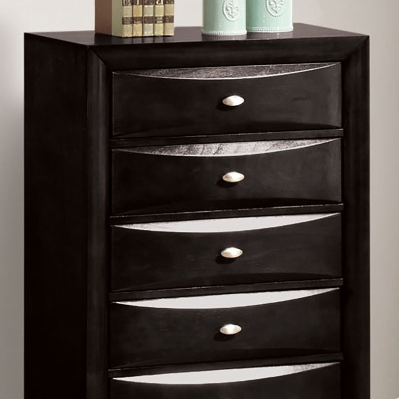 5-Drawers Chest 1pc Oval Knob Handles Transitional Bedroom Furniture, Black
