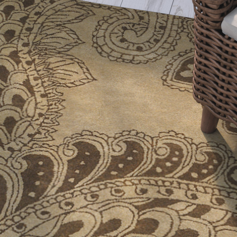 Performance Handmade Hand-Tufted Paisley Brown & Tan Indoor Wool Rug, Rectangle 5' x 7'6"