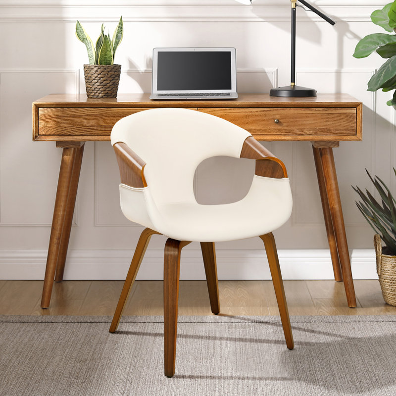 Janaan 21.26'' W Swivel Faux Leather Upholstered Home Office Task Desk Chair with Bentwood Frame, Brown, Off White