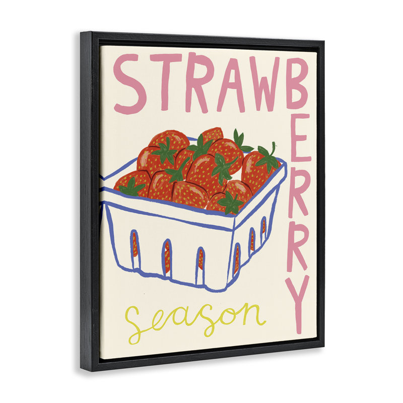  «Summer Strawberry Season» par Lisa Barlow, Cadre flottant noir de jais, H 21 po x l 17 po