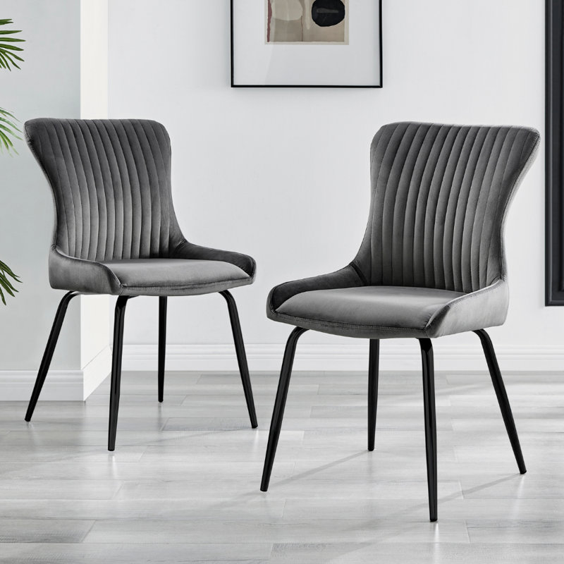 Illman Luxury Velvet Upholstered Dining Chair - Elegant Modern Deco Style, Black, Dark Grey