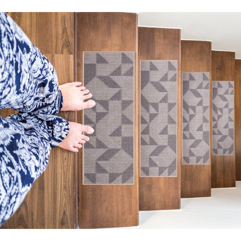 Tapis d'escalier intérieur antidérapant à motif géométrique en caoutchouc pour marches en bois