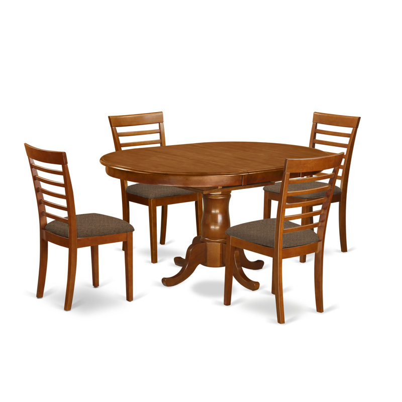 L'ensemble de table de salle à manger 5 pièces pour 4 personnes comprend une table de cuisine ovale avec rallonge papillon et 4 chaises de salle à manger en lin, brun selle