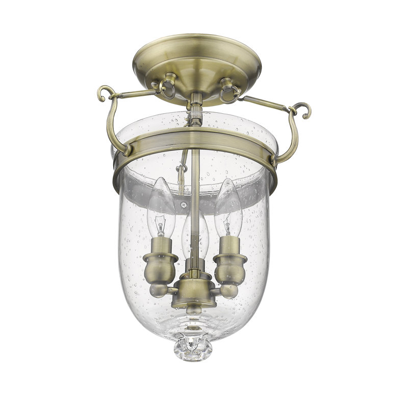 Husman Glass Semi Flush Mount, 14" H x 10" W x 10" D, Antique Brass