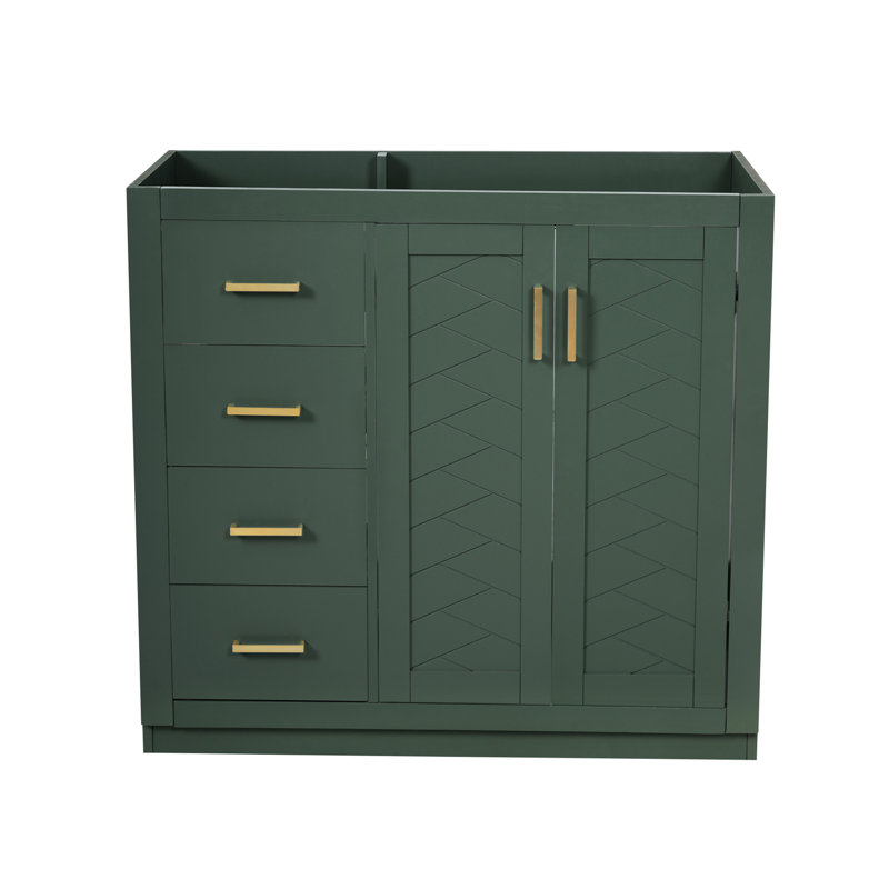 Ensemble de meuble-lavabo autoportant avec cadre en bois massif 36 po, 3 tiroirs et portes à fermeture douce, Green