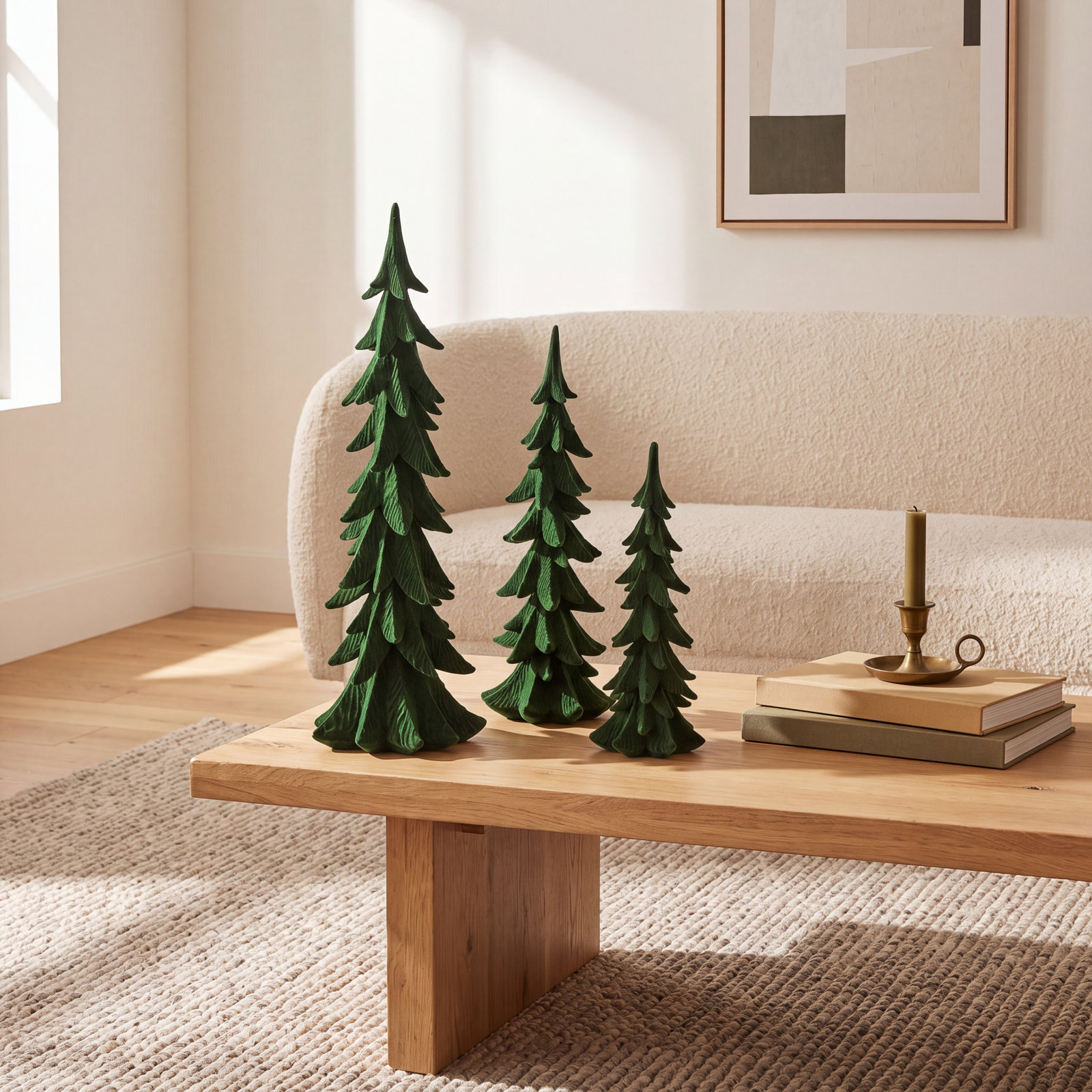 Liani 3-Piece Flocked Tabletop Tree Set, Green