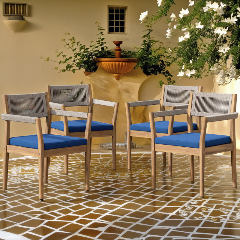 Ensemble de chaises de salle à manger en bois d'acacia de qualité supérieure - Ensemble de 4 cordes résistantes aux intempéries