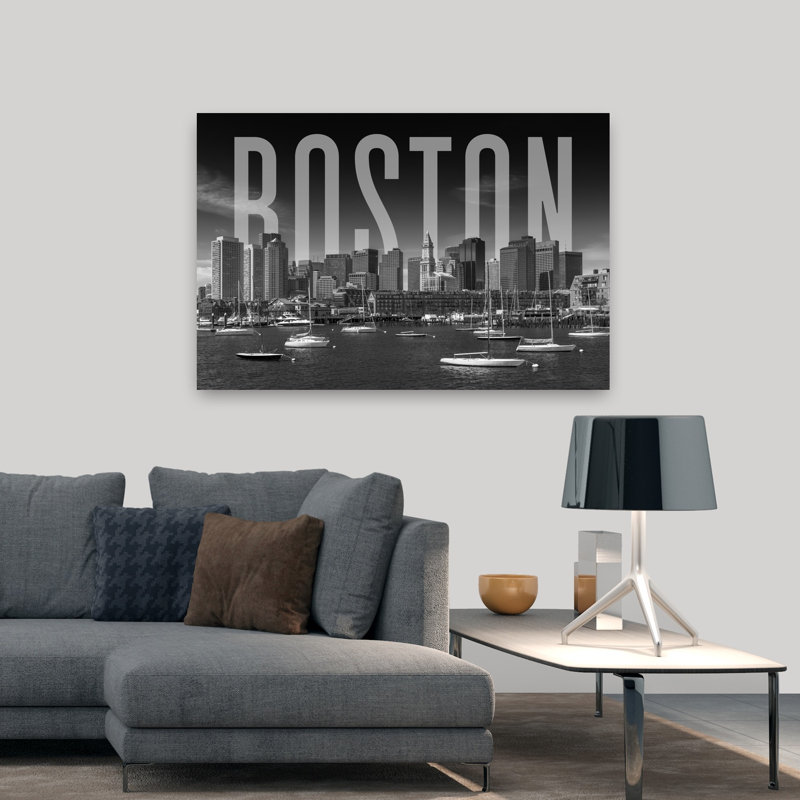 Boston Harbor Cityscape Abstract Contemporary Architecture City Wall Art Print 1 Piece Wrapped Canvas Wall Art