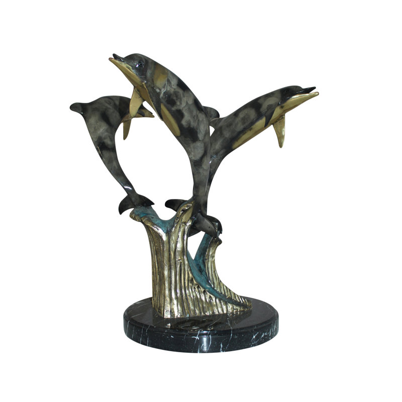 Bly Three Dolphins Table Base Bronze Statue -  Size: 20"L x 20"W x 21"H.