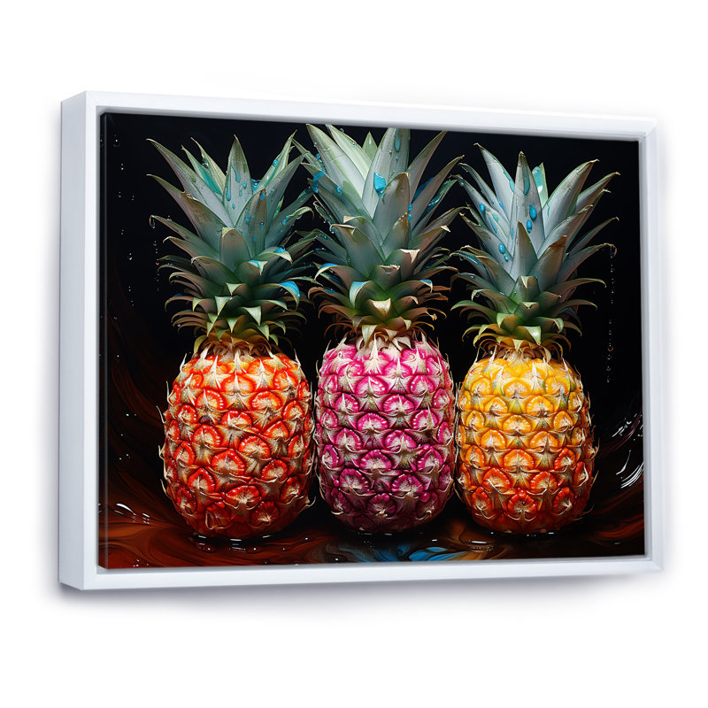 Nectar néon ananas I, H 34 po x l 44 po x P 1,5 po, Cadre flottant blanc