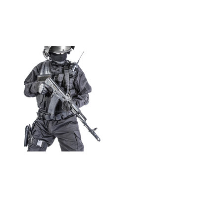 Posterazzi " Russian Special Forces Operator In Black Uniform And Bulletproof Helmet. " by Oleg Zabielin