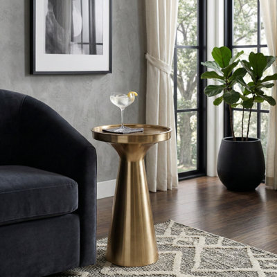 Minimalist Metal Accent End Table for Home  Decor - Modern Cylindrical Narrow End Table for Functional Living Room Styling - 20", Gold