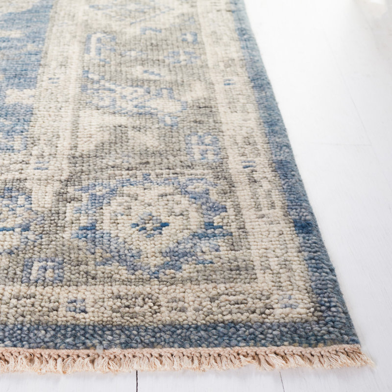 Oriental Hand-Knotted Blue / Grey Area Rug, Rectangle 6' x 9'
