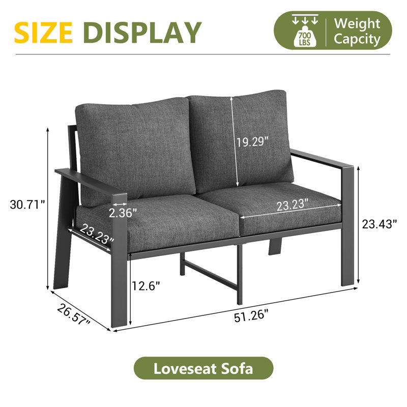 Causeuse d'extérieur en aluminium pour patio avec coussins de qualité supérieure, Gris