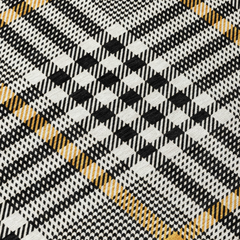 Addison 30" x 20" Black Synthetic Washable Plaid Rug