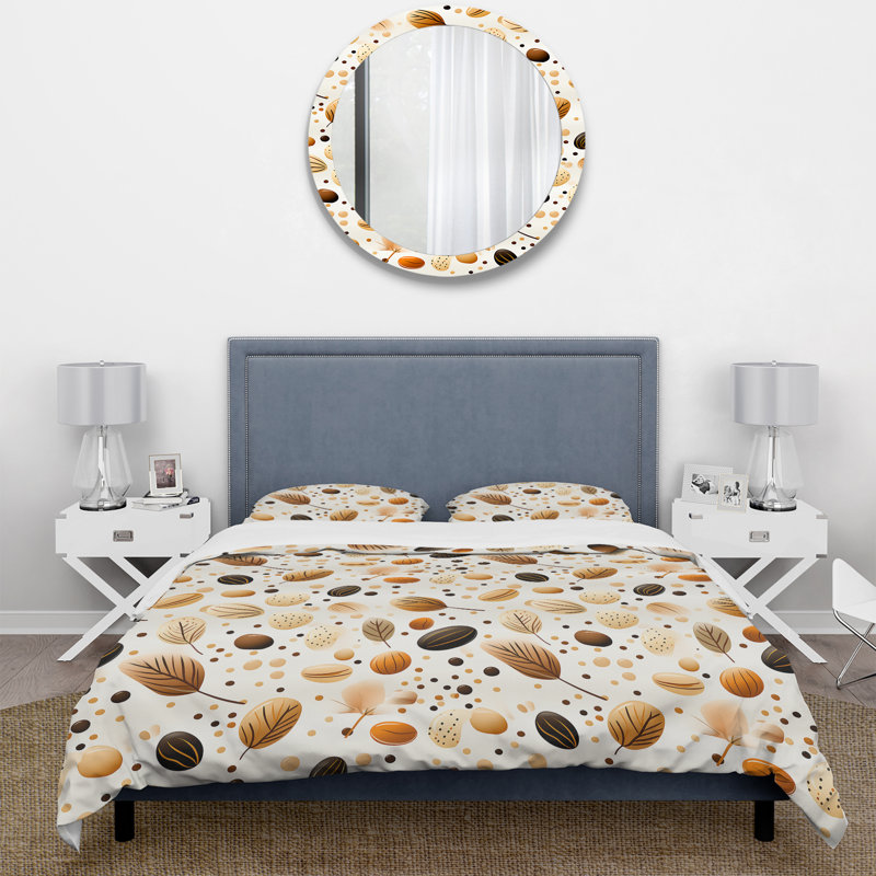 Motif crème et café botanique - ensemble de housse de couette botanique - polyester microfibre