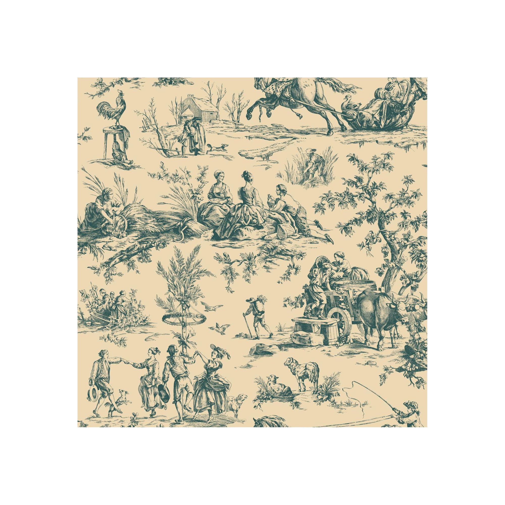 Ashford Toiles Toile Wallpaper, Blue/Tan