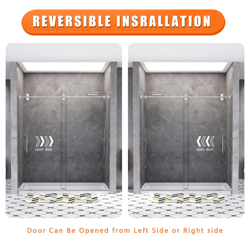 56-60 in. W x 76 in. H Single Sliding Frameless Shower Door in Chrome with 5/16 in.（8mm）Clear Tempered Glass, Chrome