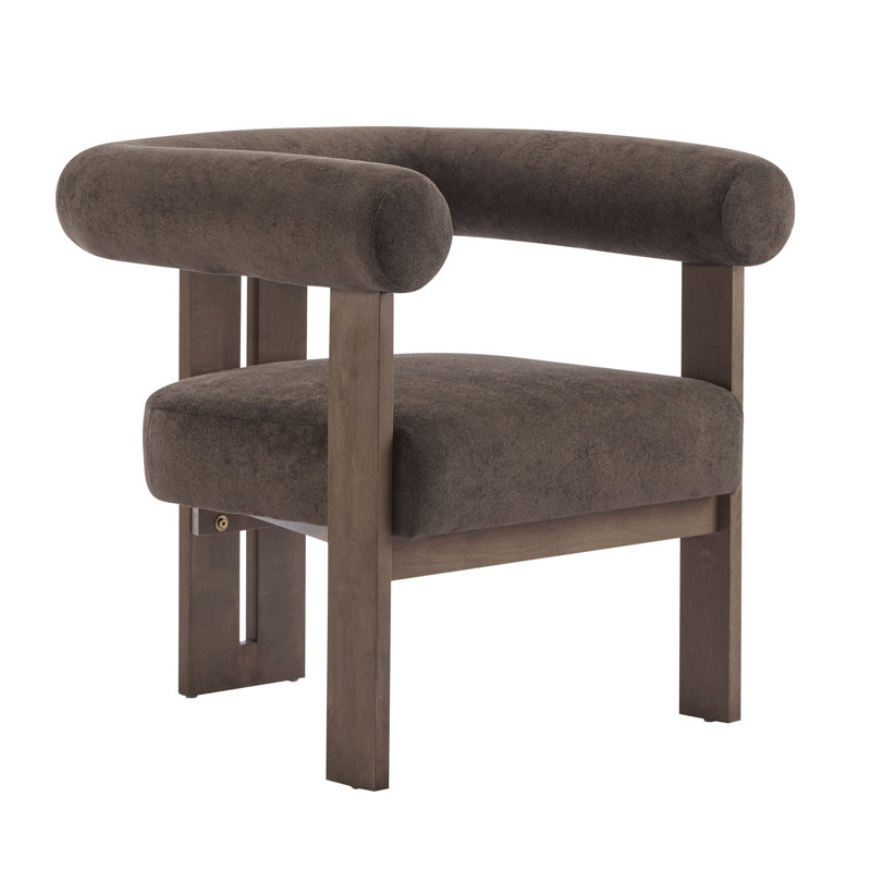 Faiella Velvet Upholstered Accent Arm Chair, Dark Brown