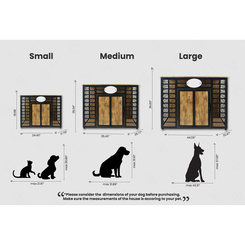 Cage pour chien en bois et métal, Noir, Petit (H 19,68 po x l 24,4 po x P 17,79 po)