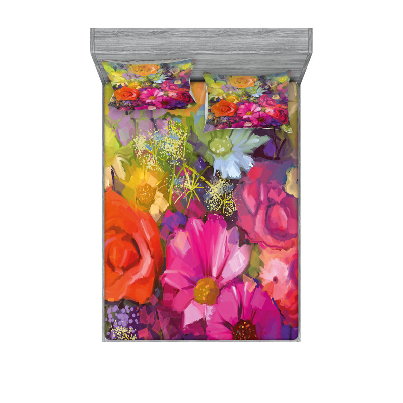 Multicolore ensemble de draps et taies décoratives à motif floral Ambesonne