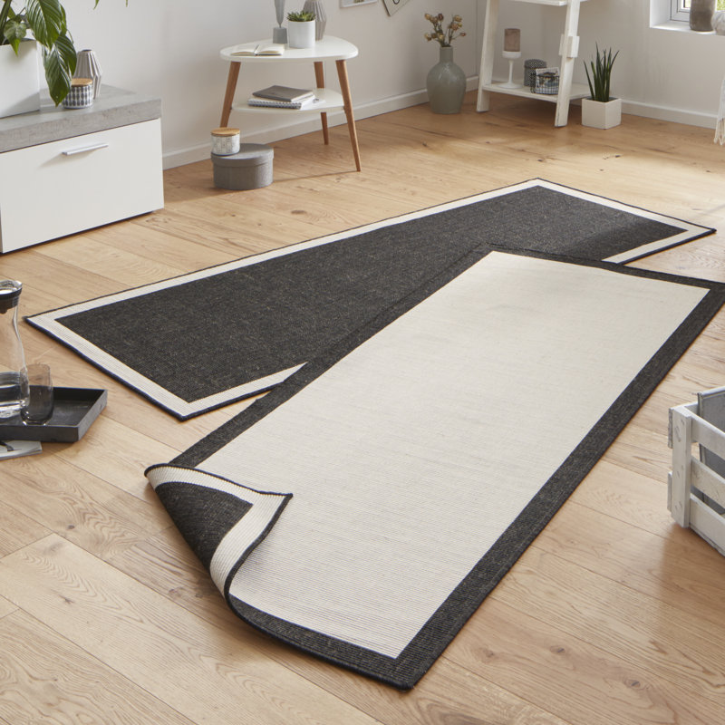 Panama Machine Woven Black/Cream Indoor / Outdoor Rug, Runner 80 x 350 cm