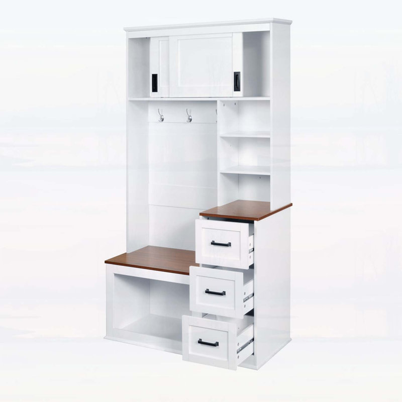 Wood Hall Tree for Organized Storage and Seating,Ideal for Hallway and Living Room Storage