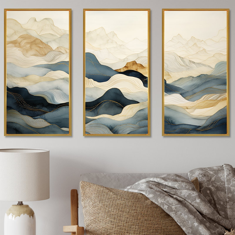 «Majestic Mountain Peaks VI - Landscape Mountains», ensemble d'art mural sur toile, Cadre flottant doré