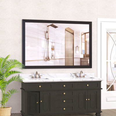 60"X40" Oversized Modern Rectangle Bathroom Mirror With Black Frame Decorative Large Wall Mirrors