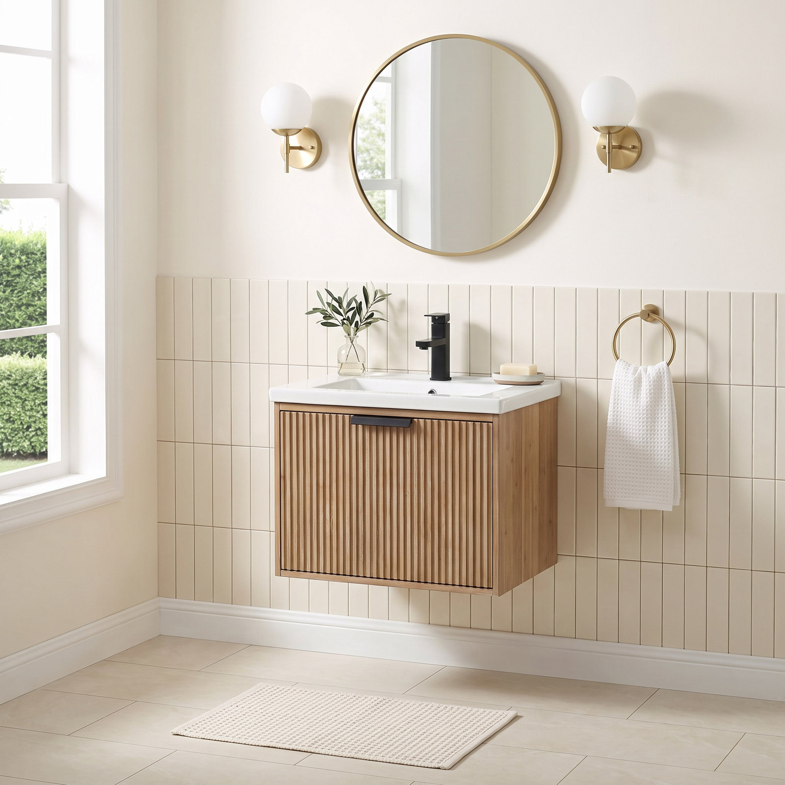 Anelie 24" Single Bathroom Vanity, Weathered Fir, Matte Black