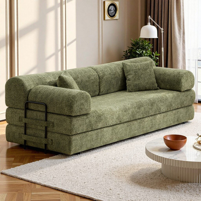 Canapé-lit convertible 4-en-1 avec matelas pliant et cadre fixe multifonctionnel, Vert