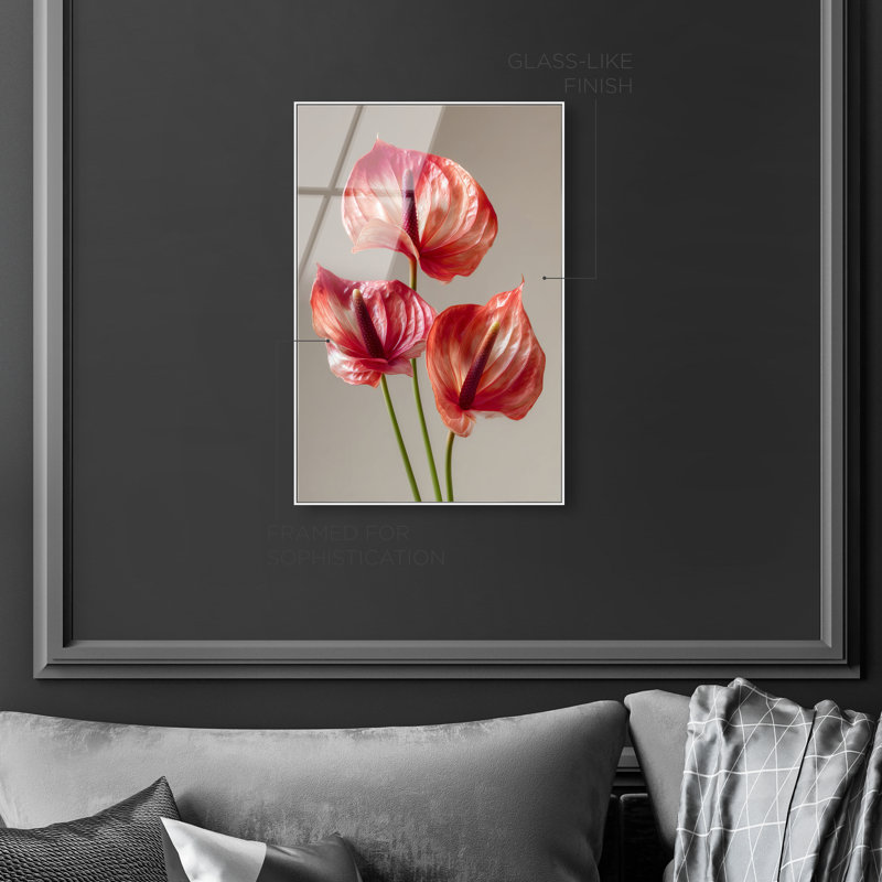 Crimson Silk Veins II High-Gloss Frameless Acrylic Glass Wall Art Floral & Botanical Print by Oliver Gal, Ready to Hang, 10 x 15