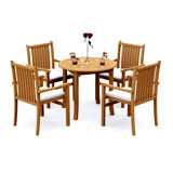 2 Seats 3 Pcs Grade-A Teak Wood Dining Set: 36" Round Table And 2 Cahyo Stacking Arm Chairs #11CH0702