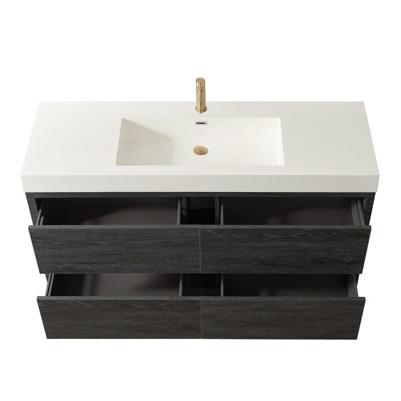 Ensemble de meuble-lavabo simple 60 po Huesca, Chêne nord-américain, Blanc