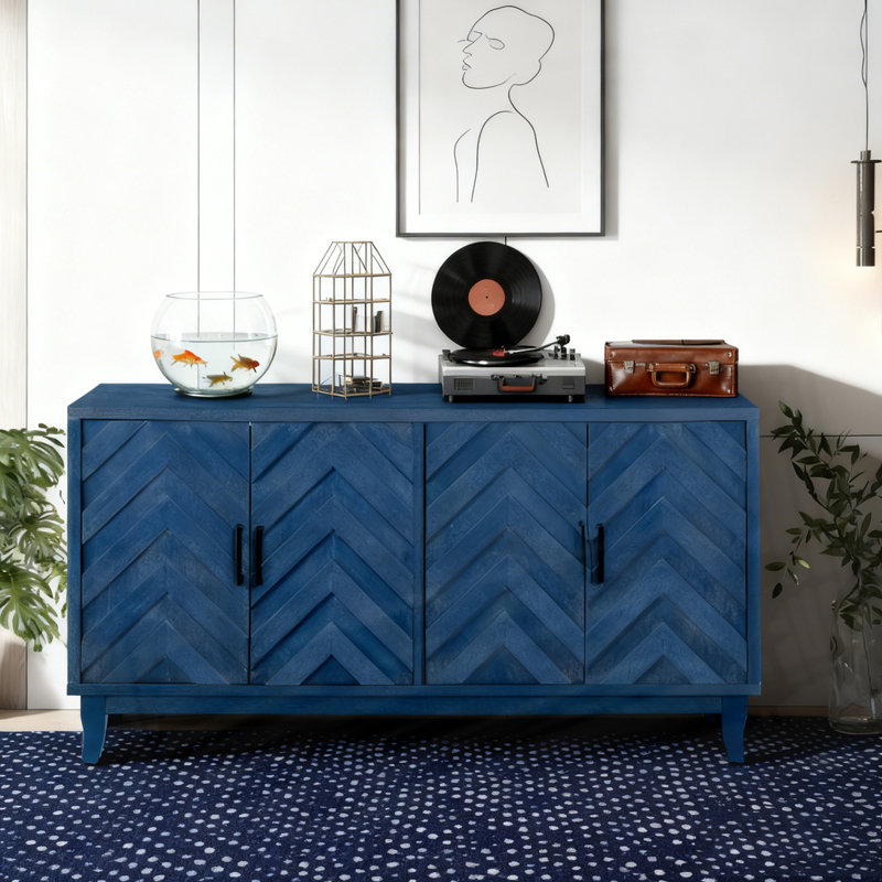 Armoires de rangement en bois 4 portes, Bleu marine antique