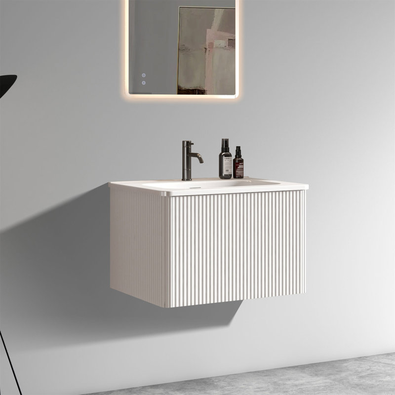 Meuble-lavabo mural 24 po avec lavabo en céramique, Blanc