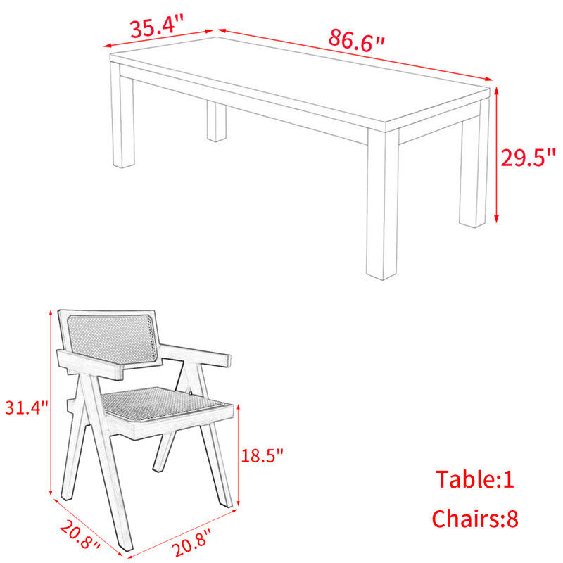 Modern simple solid wood dining table set., 29.5"H x 86.6"L x 35.4"W