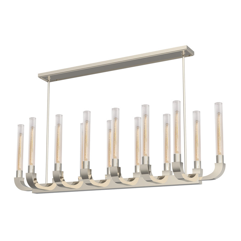Flute 14 - Light Kitchen Island Pendant, Polished Nickel/Ribbed Glass