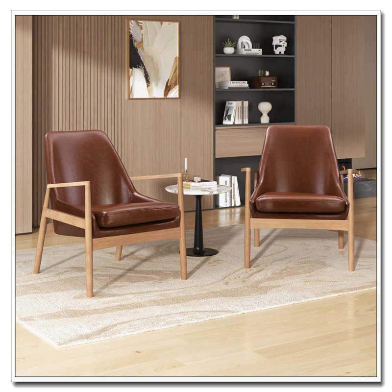 Fauteuil avec cadre en bois massif, Brun, Naturel