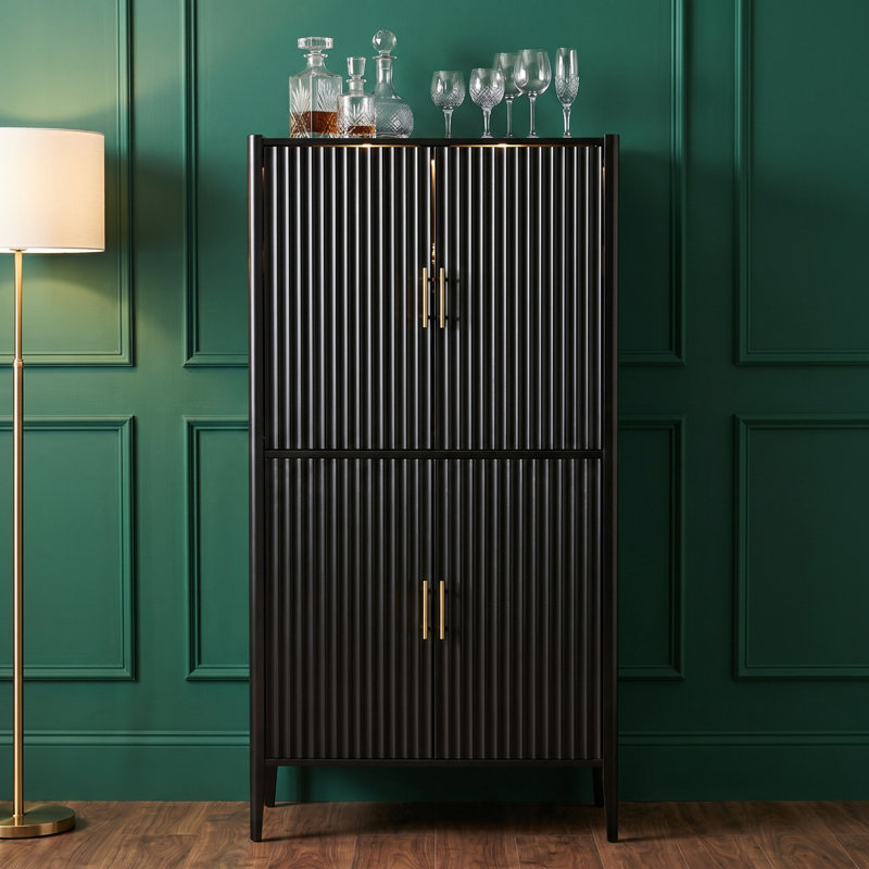 Modern Fluted Wine Cabinet, Black