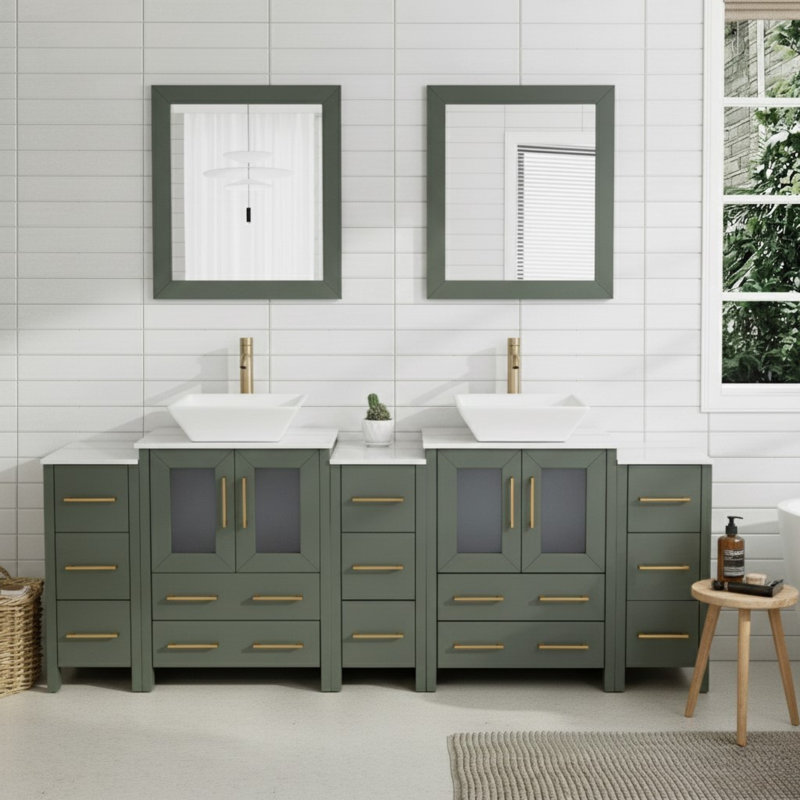  Ensemble de meuble-lavabo double 84 "avec miroir 84", Vert rétro