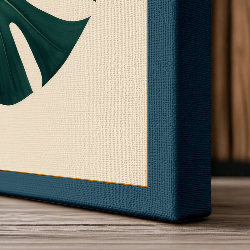 Monstera Leaf Study Botanical - Wrapped Canvas, 18x12 - 45.7 x 30.5 cm, Teal Border