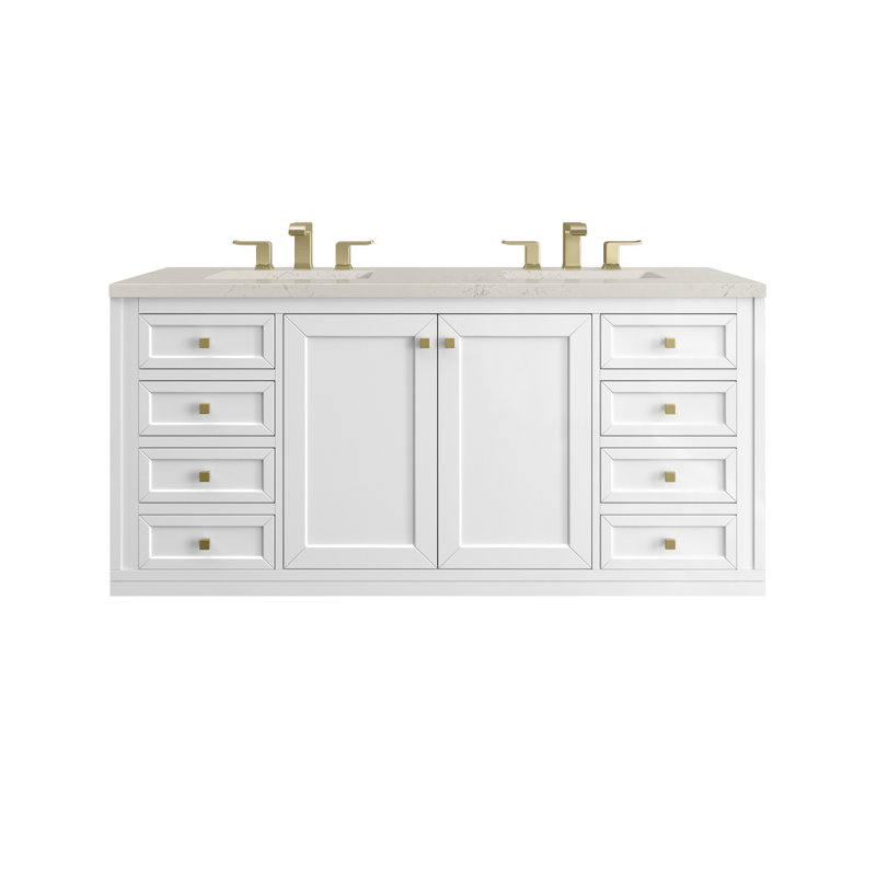 Chicago 60" Double Bathroom Vanity Set, Glossy White, 8" Widespread, Siberian