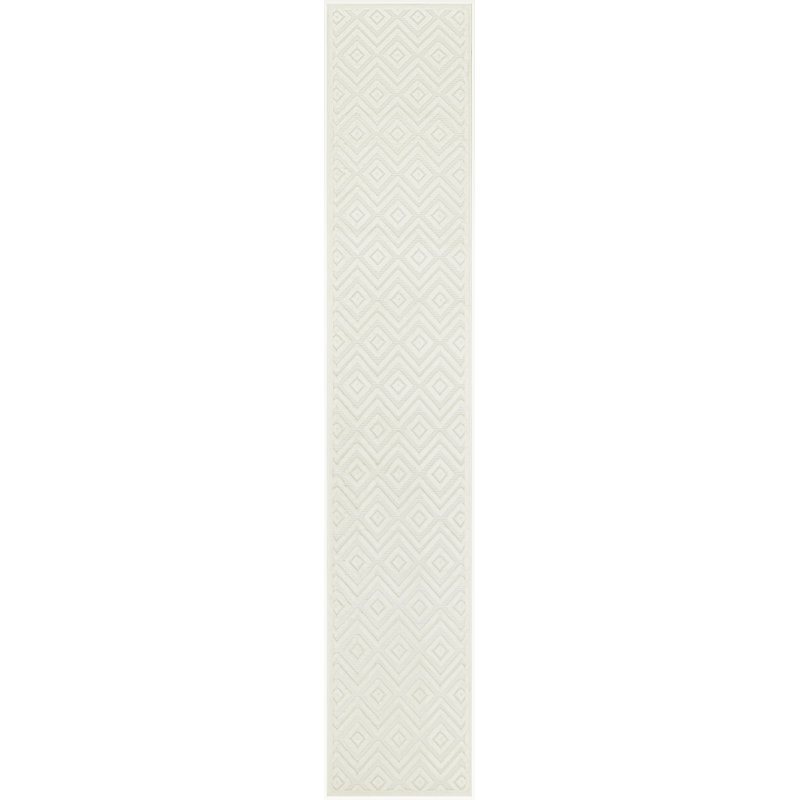 Foundry Select Versatile Diamond Ivory/White Indoor/Outdoor Area Rug, Runner 2'2" x 20'