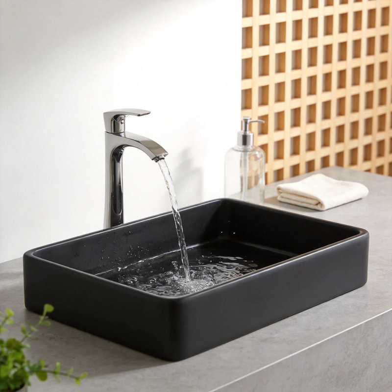 APRESSHUI 16'' Ceramic Rectangular Bathroom Sink, Black